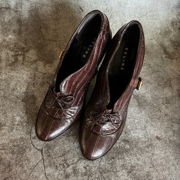 Celine Vintage Oxford Croc-Embossed Heels Mahogany | EU 38, US 7 - Picture 3 of 8
